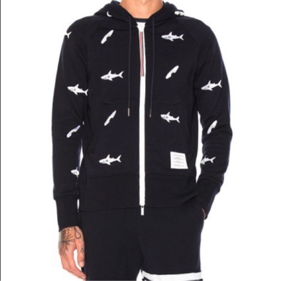 Thom Browne Shark Print Zip-Up hoodie Navi Hoodie with shark print